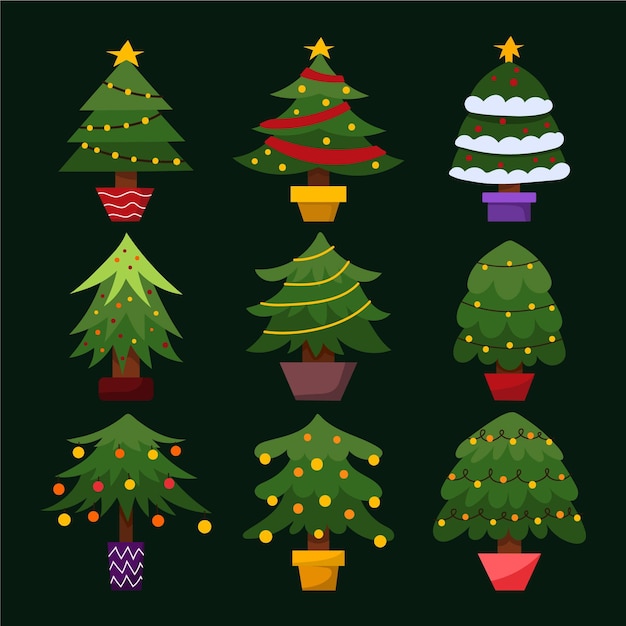 Free vector hand drawn flat christmas trees collection