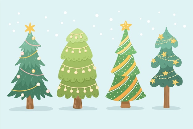 Free vector hand drawn flat christmas trees collection