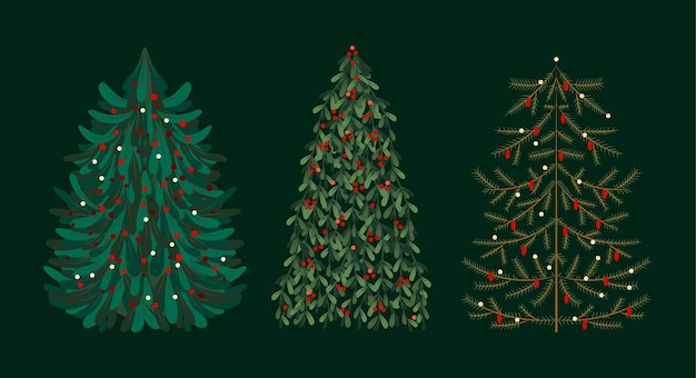 Hand drawn flat christmas trees collection