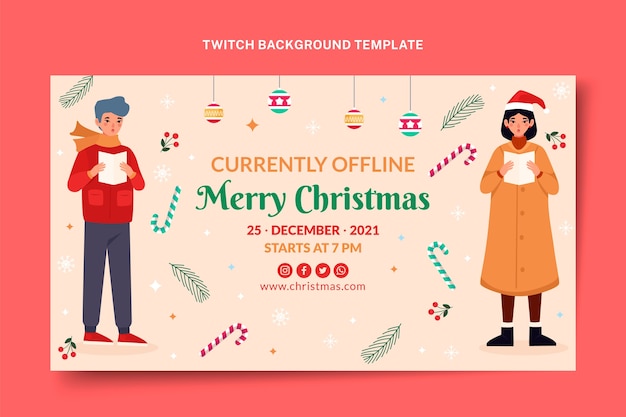 Hand drawn flat christmas twitch background