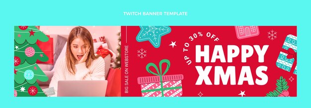 Hand drawn flat christmas twitch banner