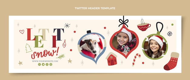 Free vector hand drawn flat christmas twitter header