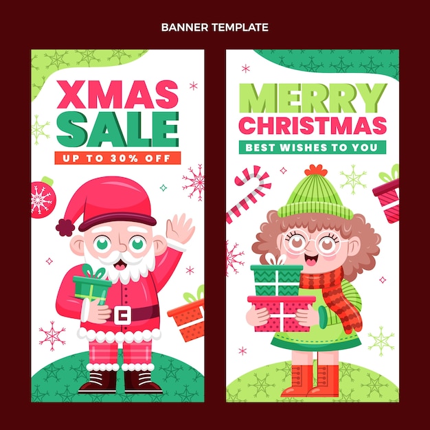 Hand drawn flat christmas vertical banners set