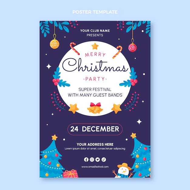 Hand drawn flat christmas vertical poster template