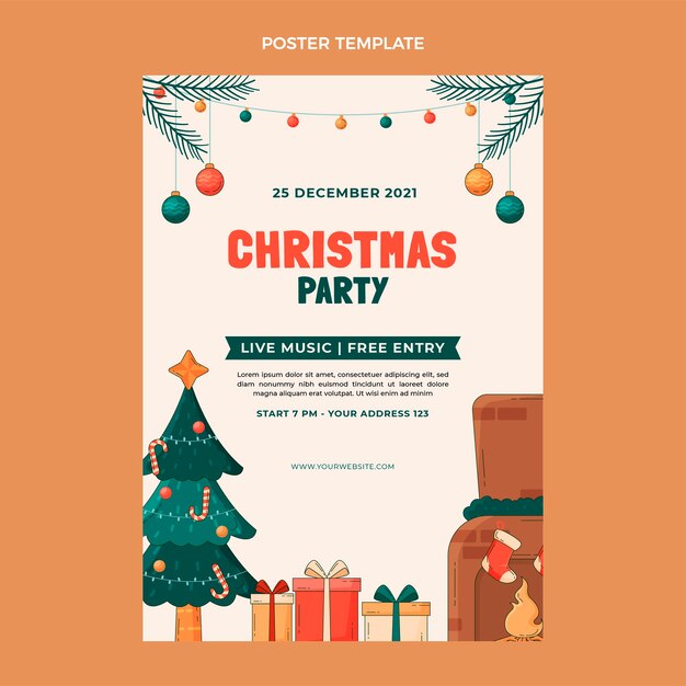Hand drawn flat christmas vertical poster template