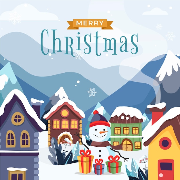 Бесплатное векторное изображение Нарисованная рукой плоская иллюстрация рождественской деревни
