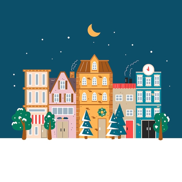 Free vector hand drawn flat christmas village illustration