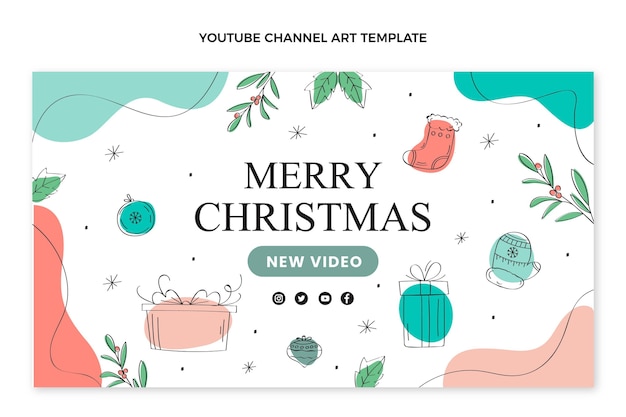 無料ベクター 手描きのフラットクリスマスyoutubeチャンネルアート