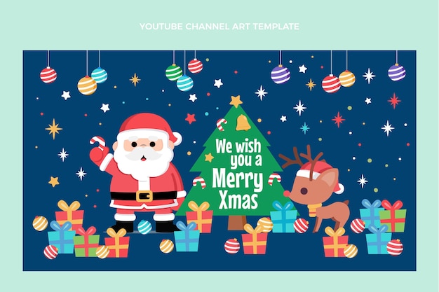 Hand drawn flat christmas youtube channel art