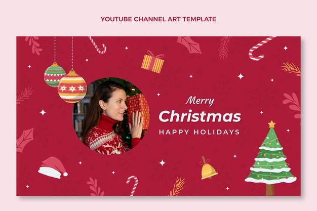 Hand drawn flat christmas youtube channel art