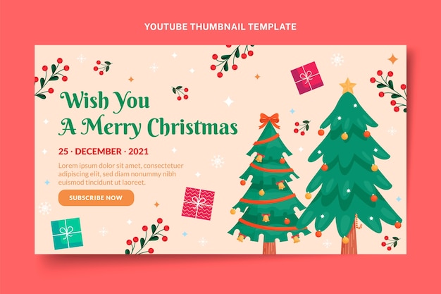 Free vector hand drawn flat christmas youtube thumbnail