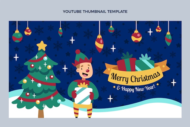 Free vector hand drawn flat christmas youtube thumbnail