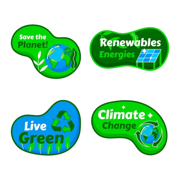 Free vector hand drawn flat climate change badges collection