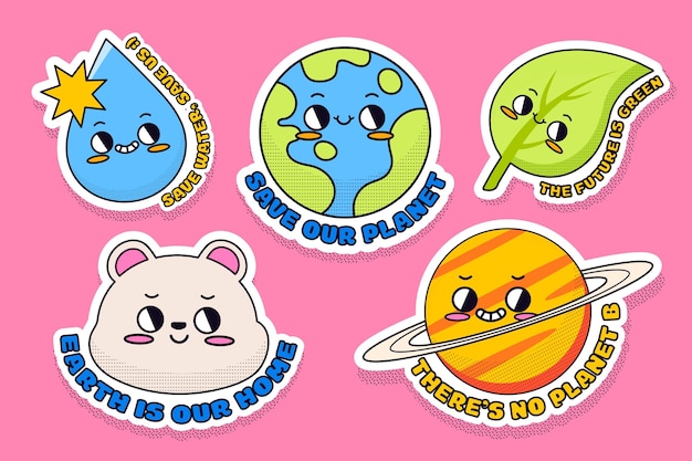 Free vector hand drawn flat climate change badges and labels