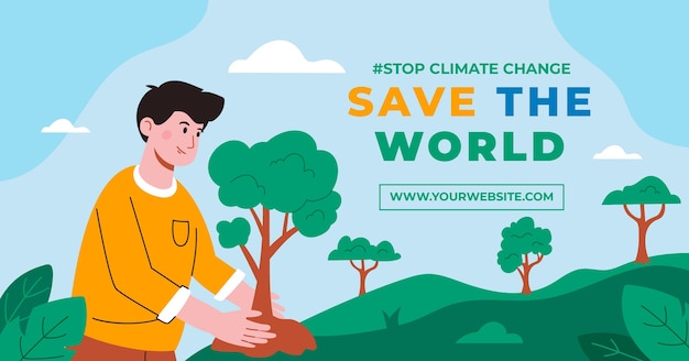 손으로 그린 평면 기후 변화 페이스 북 게시물