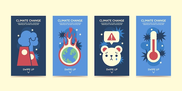 Vettore gratuito raccolta di storie di instagram sui cambiamenti climatici piatti disegnati a mano