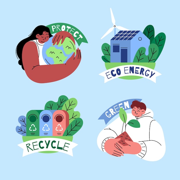 Free vector hand drawn flat climate change labels collection