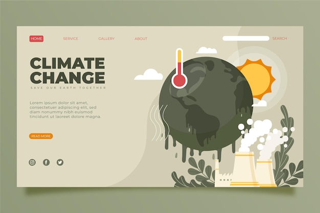무료 벡터 손으로 그린 평면 기후 변화 방문 페이지 템플릿