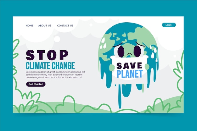Free vector hand drawn flat climate change landing page template
