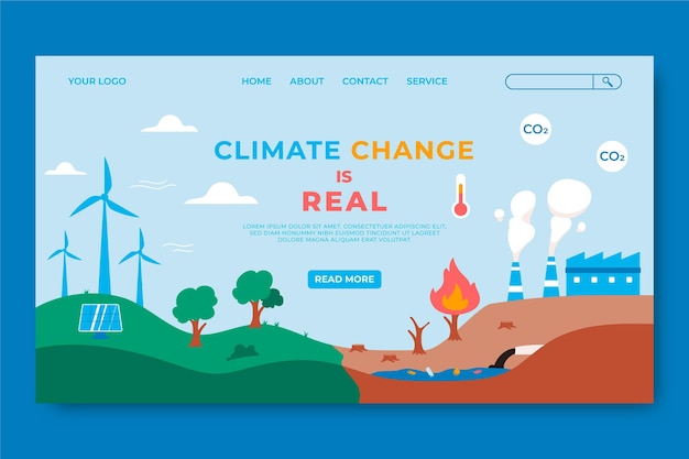 Бесплатное векторное изображение Нарисованная рукой плоская целевая страница изменения климата