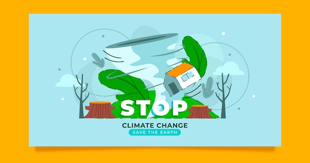 Modello di post sui social media sul cambiamento climatico piatto disegnato a mano