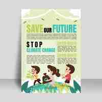 Free vector hand drawn flat climate change vertical flyer template