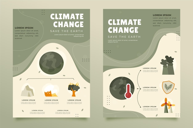 Free vector hand drawn flat climate change vertical flyers template