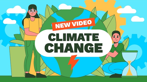 Нарисованная рукой плоская миниатюра по изменению климата на YouTube