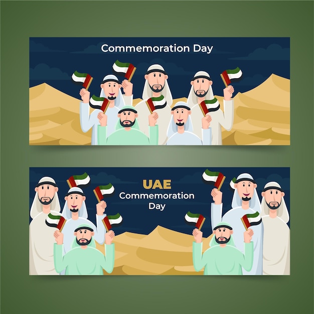 Free vector hand drawn flat commemoration day horizontal banners set
