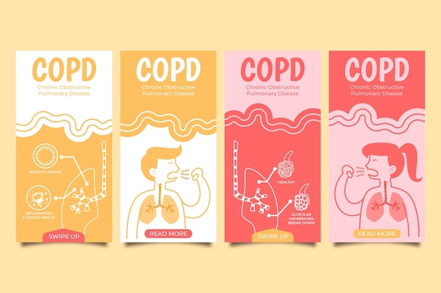 Collezione di storie di instagram di copd piatto disegnato a mano