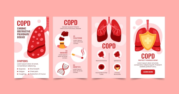 Free vector hand drawn flat copd instagram stories collection