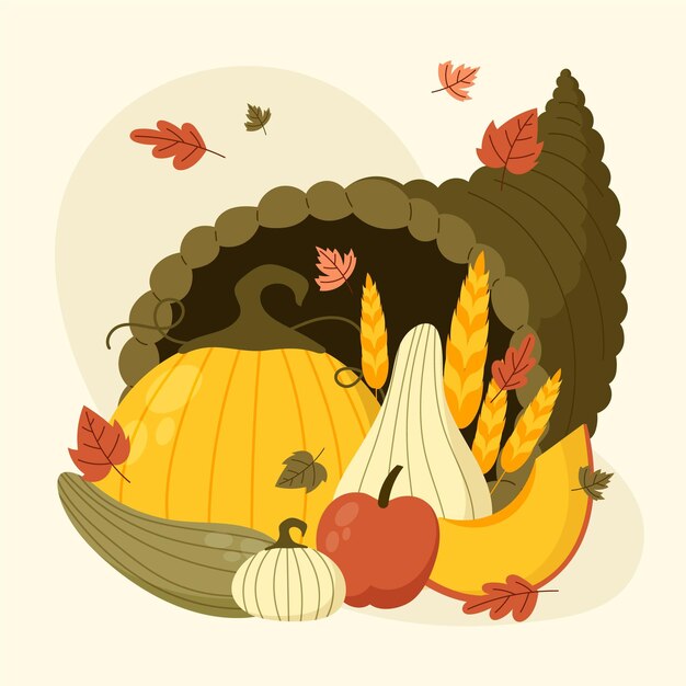 Hand drawn flat cornucopia illustration