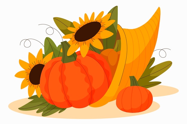 Hand drawn flat cornucopia illustration