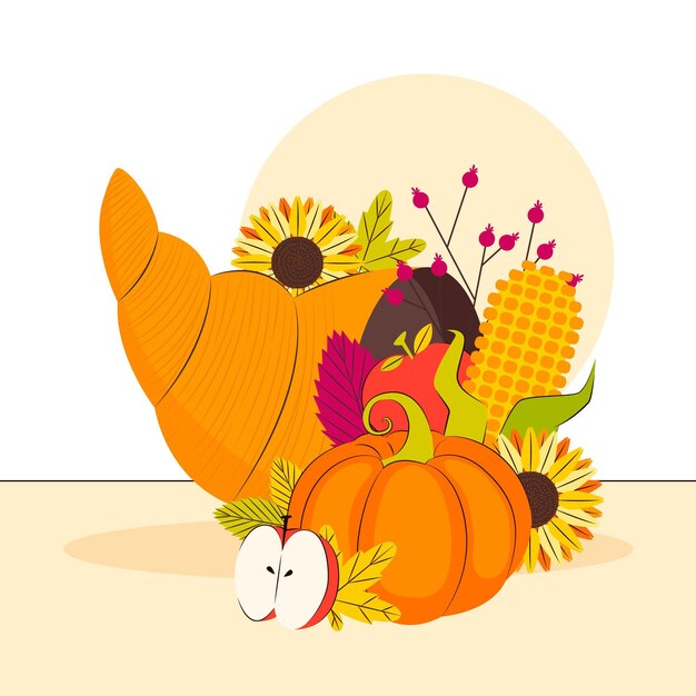 Hand drawn flat cornucopia illustration