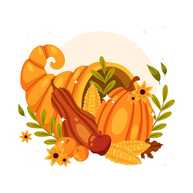 Hand drawn flat cornucopia illustration