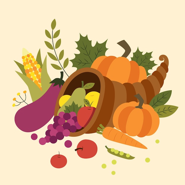 Free vector hand drawn flat cornucopia illustration