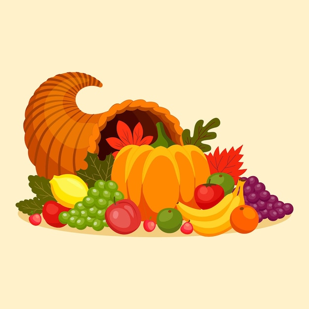 Hand drawn flat cornucopia illustration