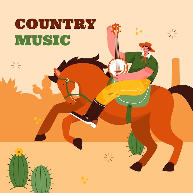 Illustrazione di musica country piatta disegnata a mano