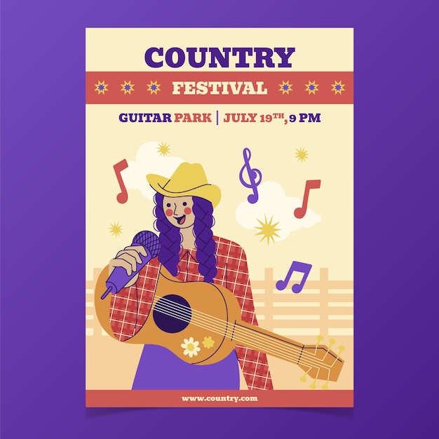Free vector hand drawn flat country music poster template