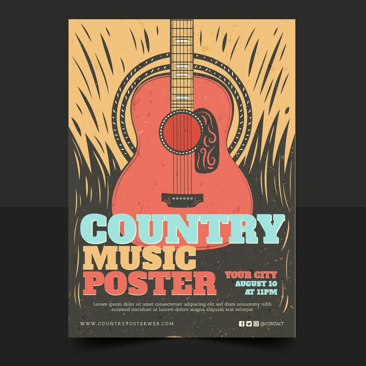 Free Vector hand drawn flat country music poster template