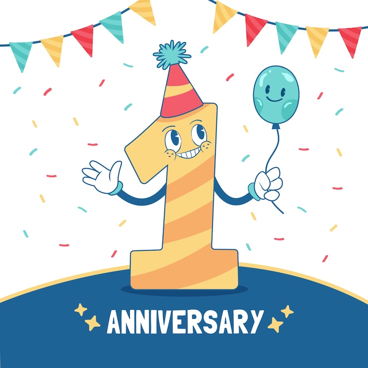 Free Vector hand drawn flat design 1 year anniversary card template