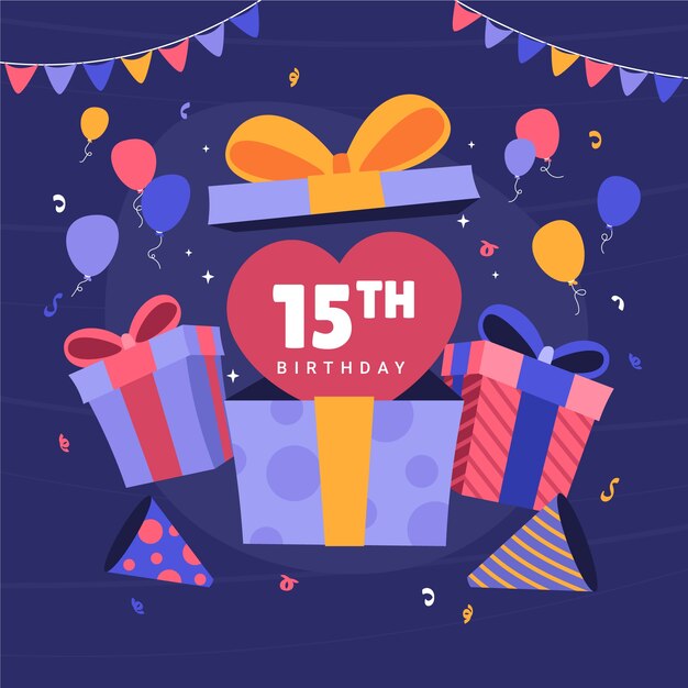 手描きのフラットデザイン15周年または誕生日のデザイン