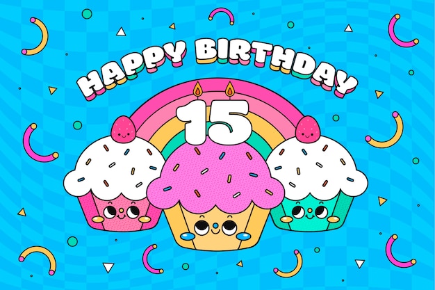 Free vector hand drawn flat design 15th anniversary card