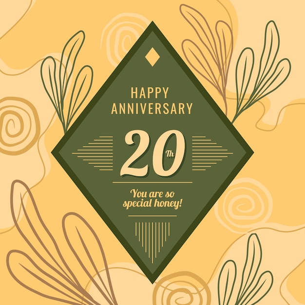 Hand drawn flat design 20th anniversary or birthday