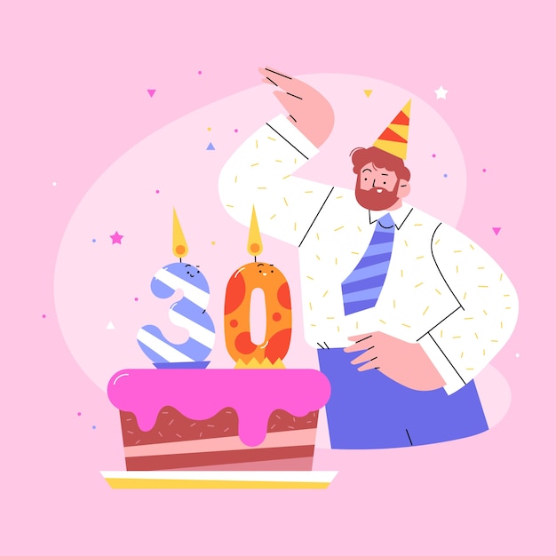 Vettore gratuito design piatto disegnato a mano per il 30° anniversario o biglietto d'auguri