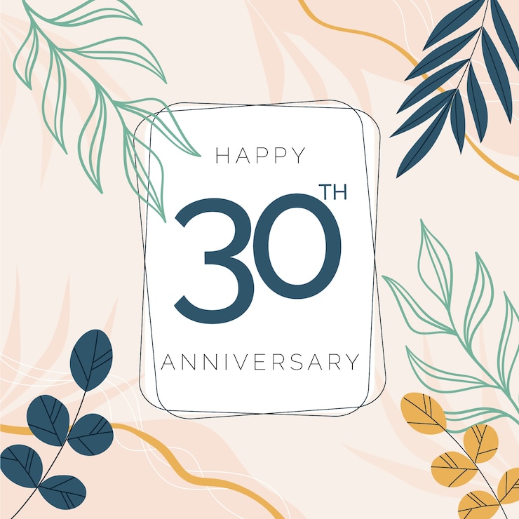 無料Vector 手描きフラットデザイン30周年記念カードテンプレート
