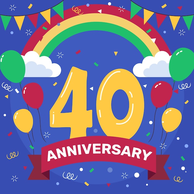 손으로 그린 평면 디자인 40 주년 기념 카드