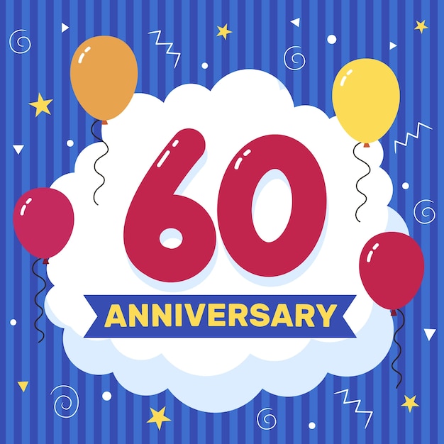 Hand drawn flat design 60th anniversary card