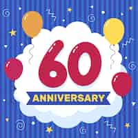 Free vector hand drawn flat design 60th anniversary card