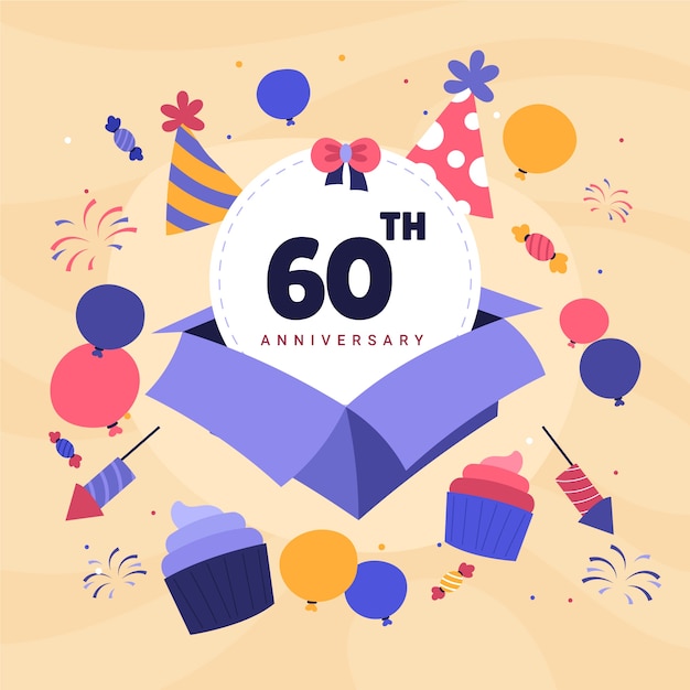 손으로 그린 평면 디자인 60 주년 또는 생일 디자인